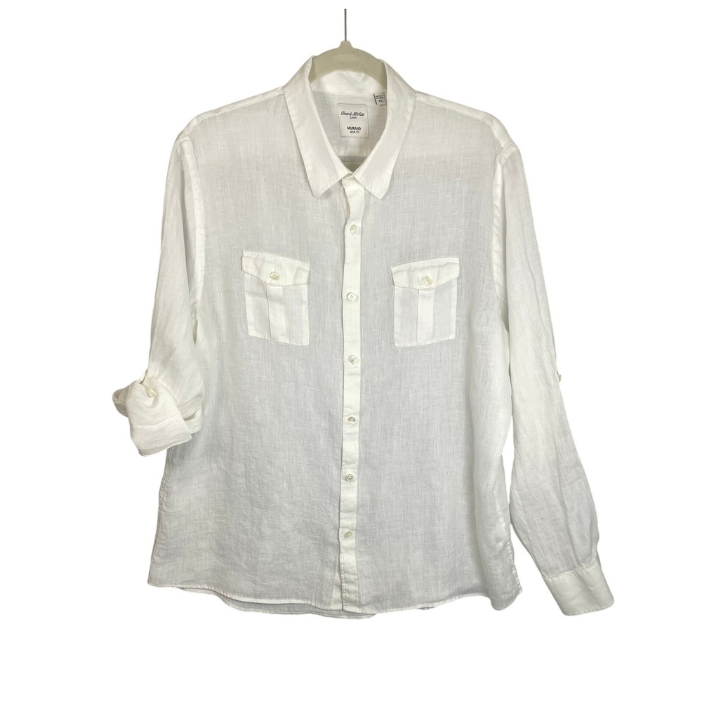 Murano Baird McNutt Linen Shirt Mens XL White Slim Fit Roll Tab‎ Long Sleeve